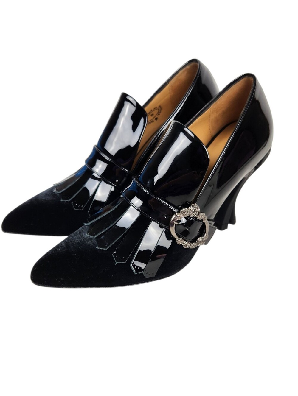 John Fluevog Cassiopeia Celestial Black Patent Kiltie Loafer Pump Womens Size 8